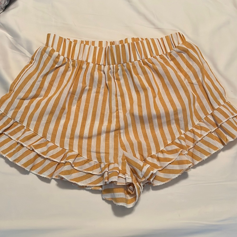 Yellow and White Strip Beach Shorts